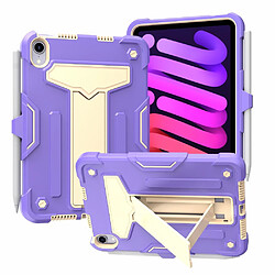 Coque en TPU + silicone avec béquille en T, anti-chute violet/beige pour votre Apple iPad mini (2021)