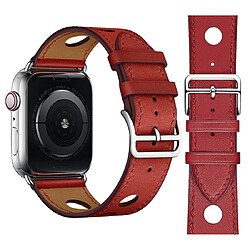 Wewoo Bracelet à la mode à trois trous en cuir véritable pour Apple Watch séries 5 et 4 40 mm / 3 et 2 et 1 38 mm rouge