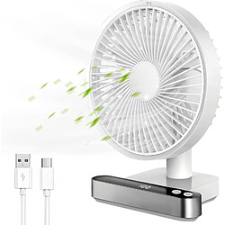 Ventilateur silencieux compact (blanc) avec tête rotative, ventilateur portable alimenté par batterie rechargeable de 4000 mAh pour la maison, la chambre à coucher, le bureau et les voyages en plein air