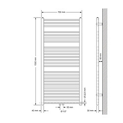 ECD Germany Sèche-Serviettes Sahara Non Électrique - 750 x 1500 mm - Blanc - Connexion Central - avec Kit de Raccordement Universal et Thermostat - Forme Droit - Radiateur pour Salle de Bain