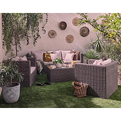 Bestmobilier Palavas - salon bas de jardin 5 places + table - en résine tressée - gris avec coussins beiges