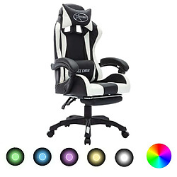 Maison Chic Chaise de jeu vidéo avec LED, Chaise gaming, Fauteuil gamer d'ordinateur,Chaise de Bureau RVB Blanc et noir Similicuir -GKD77270