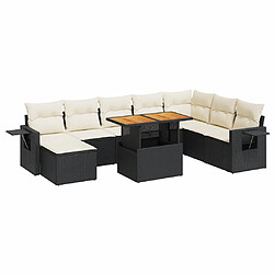 vidaXL Salon de jardin 9 pcs avec coussins noir résine tressée