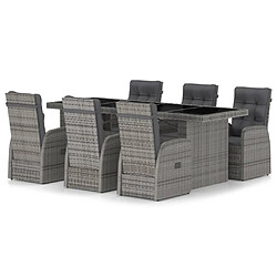 vidaXL Salon de jardin 7 pcs avec coussins Résine tressée Gris