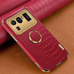 Coque en TPU + PU Découpage précis de texture de crocodile de galvanoplastie avec le support d'anneau rouge pour votre Xiaomi Mi 11 Ultra