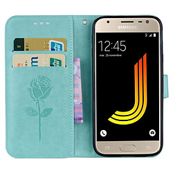 Wewoo Housse Étui vert pour Samsung Galaxy J3 2017 / J330 version européenne Roses pressé fleur motif horizontal en cuir flip avec titulaire et fentes cartes porte-monnaie pas cher