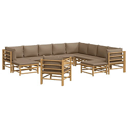 Avis Maison Chic Salon de jardin 12 pcs avec coussins | Ensemble de Table et chaises | Mobilier d'Extérieur taupe bambou -GKD65954