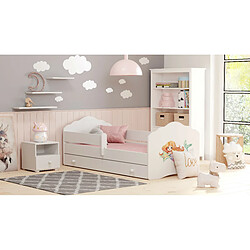 HT MEUBLES Lit enfant fille FIONA avec tiroir balustrade et matelas inclus