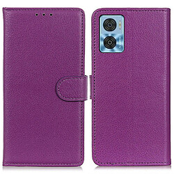 Etui en PU texture litchi, anti-écaillage avec support pour votre Motorola Moto E22 4G/E22i 4G - violet