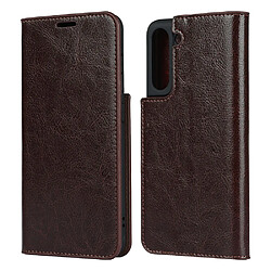 Etui en cuir véritable Texture de cheval fou- café pour votre Samsung Galaxy S21 FE