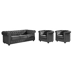 Vente-Unique Canapé 3 places et 2 fauteuils CHESTERFIELD - Velours anthracite