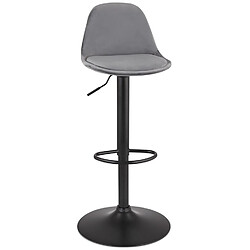 Alterego Tabouret réglable 'FINLEY' en velours gris et pied en métal noir