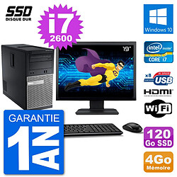 PC Dell 3010 MT Ecran 19" i7-2600 RAM 4Go SSD 120Go HDMI Windows 10 Wifi - Occasion