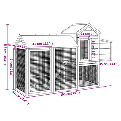 vidaXL Poulailler rouge 193x65x117 cm bois massif de pin pas cher