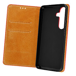 Avizar Housse Portefeuille pour Samsung Galaxy S24 Cuir Véritable Rouge