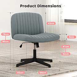 Avis BIGZZIA Chaise de Bureau sans Accoudoirs - Fauteuil de Bureau avec Large Assise sans roulettes, Fauteuil Pivotant en Velours, Chaise de Maquillage Dossier Inclinable et Hauteur Réglable, Gris