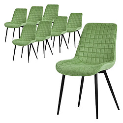 ML-Design Lot de 8 Chaises de Salle à Manger, Sauge, Assise en Velours avec Pieds Métalliques Noirs