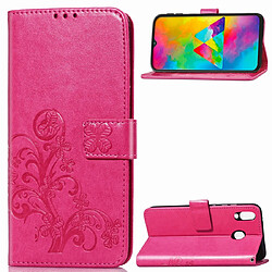 Wewoo Housse Coque Étui en cuir à Motif fleurs repiquées Lucky Clover pour Galaxy M20avec porte-cartes et & Portefeuille et dragonne Rose Rouge