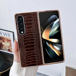 Coque en TPU + cuir véritable électroplaqué, antichoc, texture crocodile pour votre Samsung Galaxy Z Fold4 5G - café