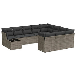 Maison Chic Salon de jardin 11 pcs avec coussins | Ensemble de Table et chaises | Mobilier d'Extérieur gris résine tressée -GKD57936