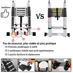 Avis 5.0M Échelle Télescopique en Aluminium Pliante avec 2 Roulettes (2,5M + 2,5M)