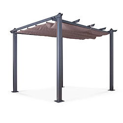 Avril Paris Tonnelle/Pergola aluminium 3x3m toile coulissante rétractable - Gris Taupe - Hero