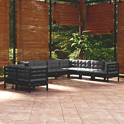 vidaXL Salon de jardin 9 pcs avec coussins Noir Bois de pin massif