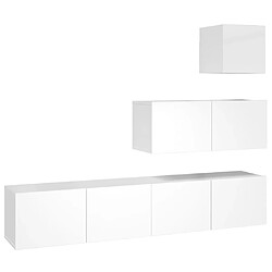 Maison Chic Ensemble de meubles TV 4 pcs | Banc TV Moderne pour salon | Meuble de Rangement - Blanc brillant Bois d'ingénierie -MN84011