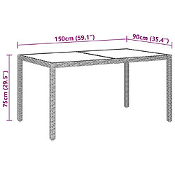 Maison Chic Table de jardin | Table d'extérieur 150x90x75 cm Verre trempé/résine tressée Beige -GKD27933 pas cher