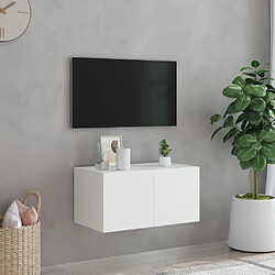 Avis vidaXL Meuble TV mural avec lumières LED blanc 60x35x31 cm