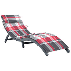 Helloshop26 Transat chaise longue bain de soleil lit de jardin terrasse meuble d'extérieur avec coussin gris bois d'acacia solide 02_0012464