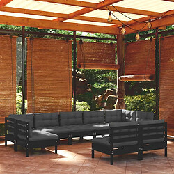 Maison Chic Salon de jardin 9 pcs + coussins - Mobilier/Meubles de jardin - Table et chaises d'extérieur Noir Bois de pin solide -MN91864