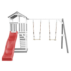 Avis AXI Beach Tower Aire de Jeux avec Toboggan en Rouge, 2 Balançoires & Bac à Sable | Grande Maison Enfant extérieur en Gris & BLANC | Cabane de Jeu en Bois FSC