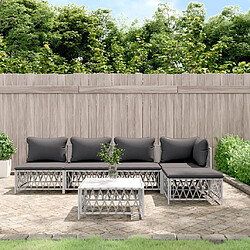 Maison Chic Salon de jardin 6 pcs avec coussins - Table et chaises d'extérieur - Mobilier/Meubles de jardin Moderne blanc acier -MN44619