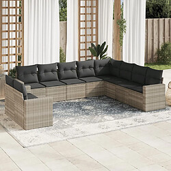 vidaXL Salon de jardin avec coussins 10 pcs gris clair résine tressée 