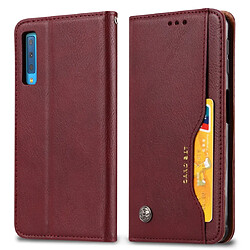 Wewoo Housse Coque Étui en cuir à rabat horizontal avec texture pour la peau Galaxy A50avec cadre photo et supportemplacements cartes et portefeuille vin rouge