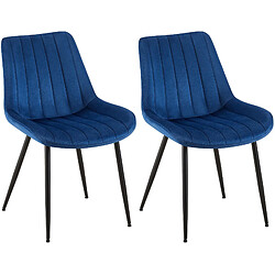 Decoshop26 Lot de 2 chaises de salle à manger coutures décoratives verticales avec pieds en métal noir assise en velours bleu 10_0001744