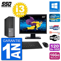 PC Dell 7020 SFF Ecran 22" Intel i3-4130 RAM 16Go SSD 120Go Windows 10 Wifi - Occasion