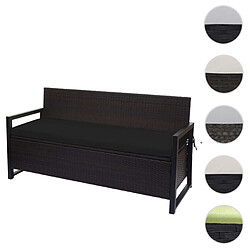 Mendler Poly-Rattan Banc 3 places HWC-F39, Banc de jardin coffre, rangement Coussin d'assise ~ brun, coussin noir