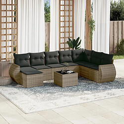 Maison Chic Salon de jardin 9 pcs avec coussins | Ensemble de Table et chaises | Mobilier d'Extérieur gris résine tressée -GKD26629