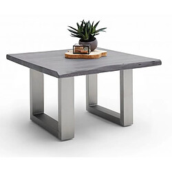 Pegane Table basse en bois d'acacia massif gris et acier inoxydable - L.75 x H.45 x P.75 cm