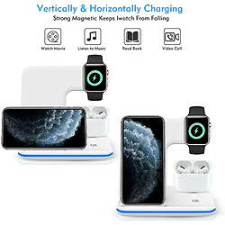 Chrono Chargeur sans fil, 3 en 1 Qi 15W Support de charge rapide sans fil pour Airpods Apple Watch, Station de charge sans fil pour iPhone 12/11/11 Pro/11Pro Max/XS Max/XR Galaxy Note 10+/S10+ Huawei P30 Pro,(blanc)