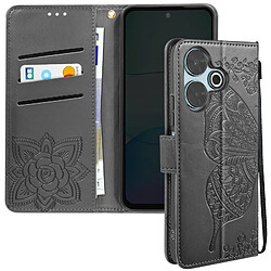 Avizar Étui Papillon Mandala pour Xiaomi Redmi 13 Portefeuille Dragonne Noir