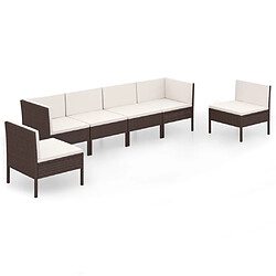 Maison Chic Salon de jardin 6 pcs + coussins - Mobilier/Meubles de jardin - Table et chaises d'extérieur Résine tressée Marron -MN31808