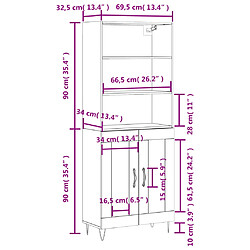 vidaXL Buffet haut Blanc 69,5x34x180 cm Bois d'ingénierie pas cher