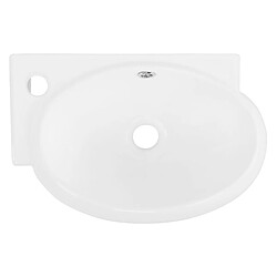 ML-Design Lavabo en Céramique, Ovale, 43x28x15 cm, Blanc, Trou pour Robinetterie à Gauche, Montage Mural ou Sur Plan, Vasque à Poser, Lave Mains Petit Évier Supendu pour Salle de Bain Toilette WC