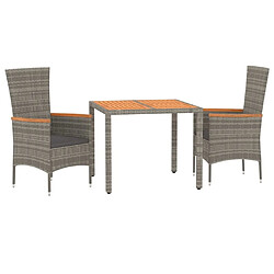 Avis Salle à manger de jardin 3 pcs,Table et chaise à dîner avec coussins Gris -MN23402