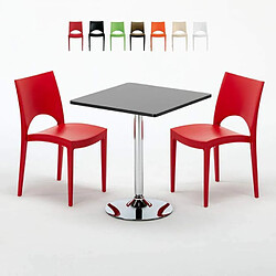 Grand Soleil Table Noir et 2 Chaises Colorées Polypro