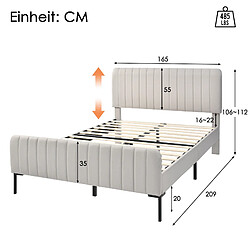 Acheter KOMHTOM Lit Rembourré Double 160 X 200 cm - Cadre De Lit Avec Sommier À Lattes et Tête De Lit Réglable - Linge - Beige