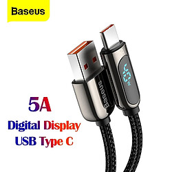 Universal Noir câble USB type C 5A 2M câble de recharge rapide pour petit type C câble de données USB C câble d'affichage numérique LED